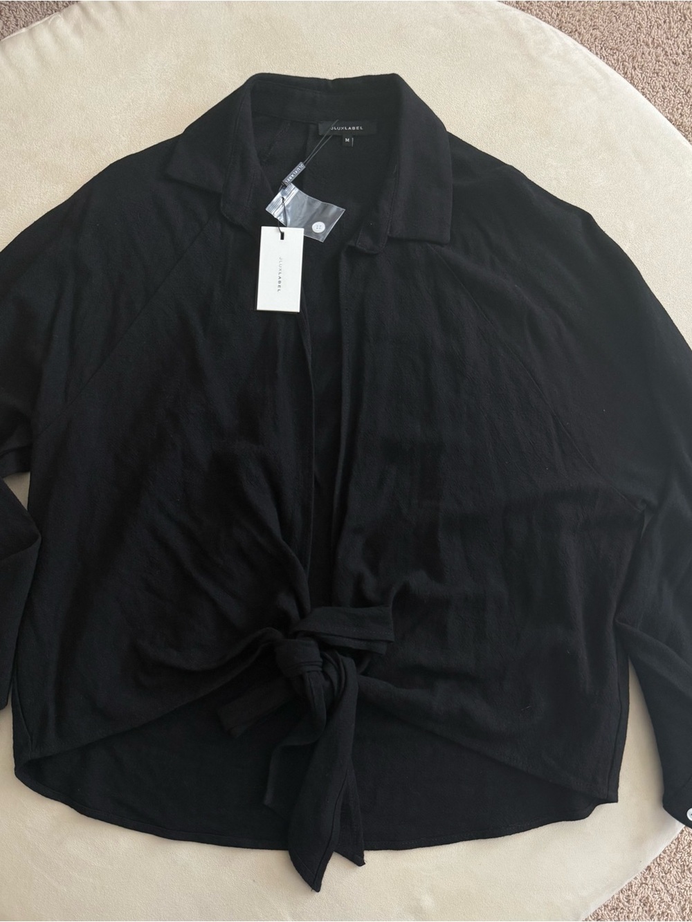 JLUXLABEL Black Tie-Front Long Sleeve Button-Down Top - Picture 2 of 5